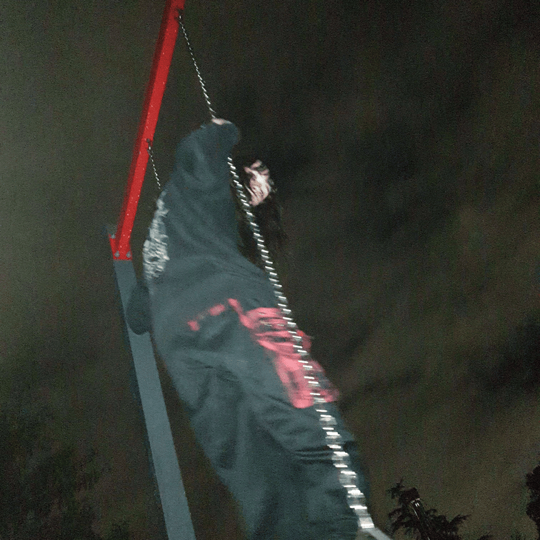 me standing on a swing, angled from behind and underneath